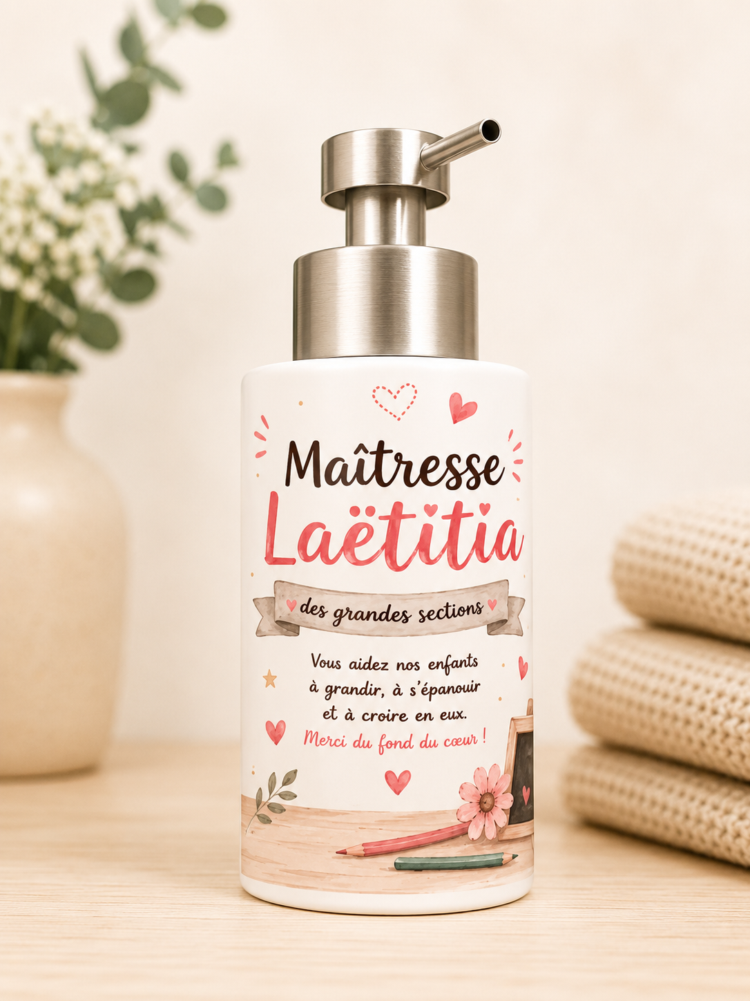 Distributeur à savon personnalisé – Cadeau Maîtresse - Modèle 2