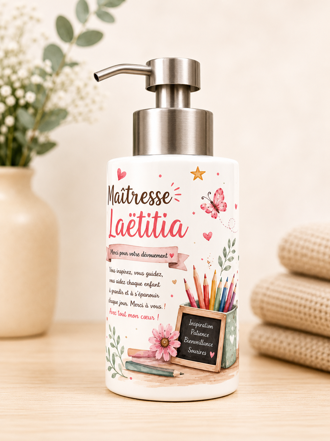 Distributeur à savon personnalisé – Cadeau Maîtresse - Modèle 2 – Image 3